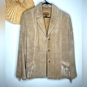 Esprit leather suede fringe jacket